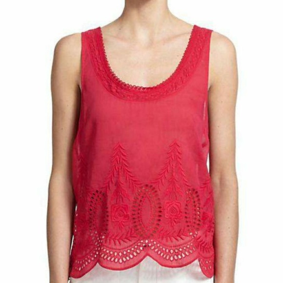 Joie Tops - Joie Eyelet Embroidered Silk Lille Top Pink Small